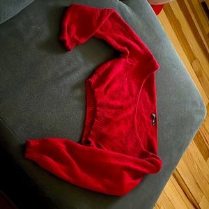 Red off the shoulder crop sweater